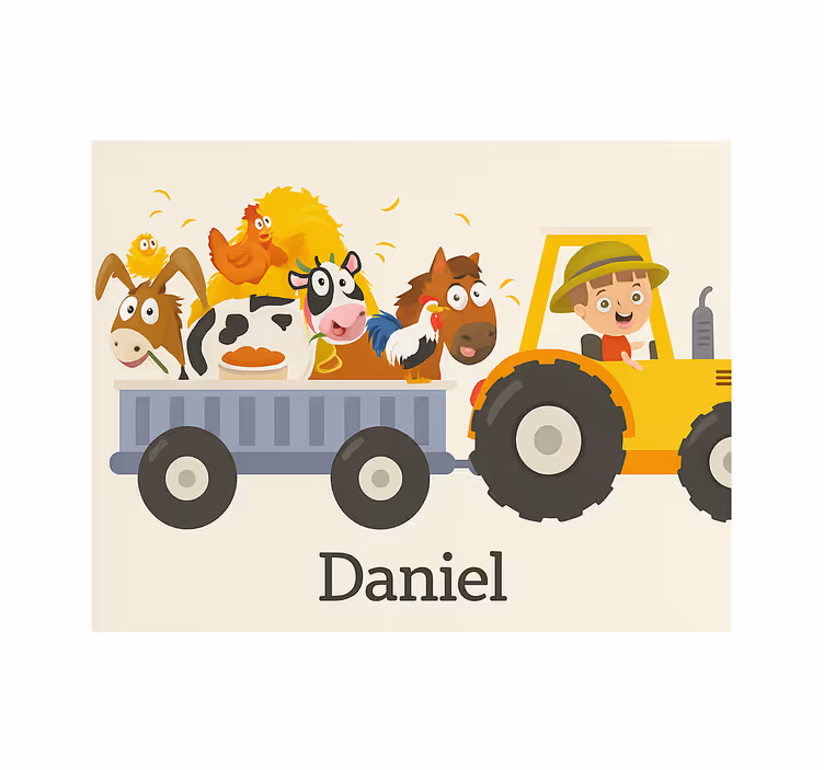 Farm tractor with name customise roller blind - TenStickers