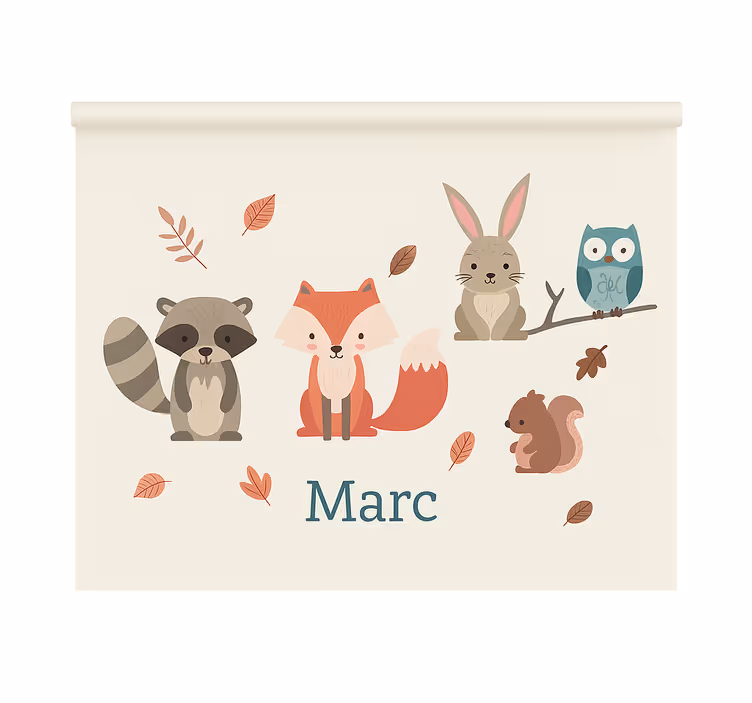 Forest animals with name children room roller blind - TenStickers