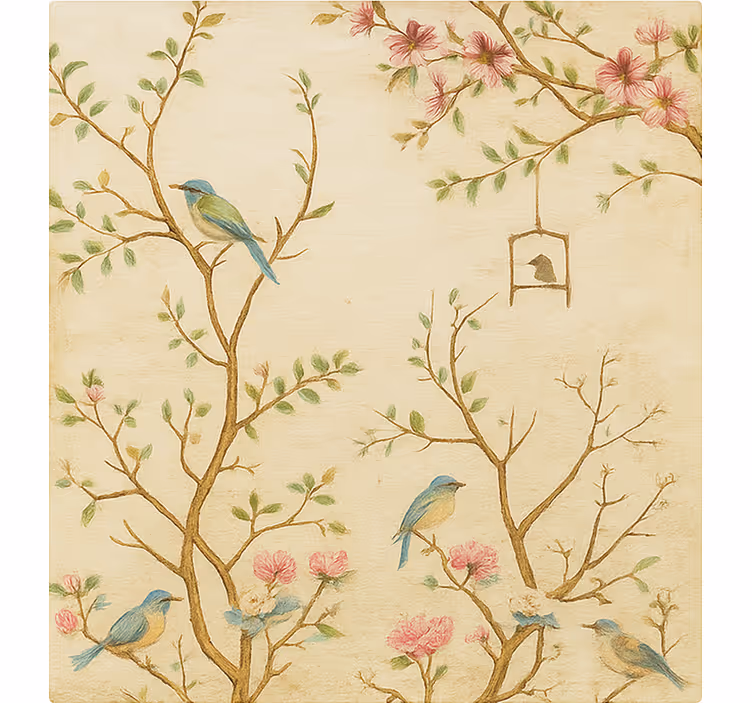 Birds blossoms branches children room roller blind - TenStickers