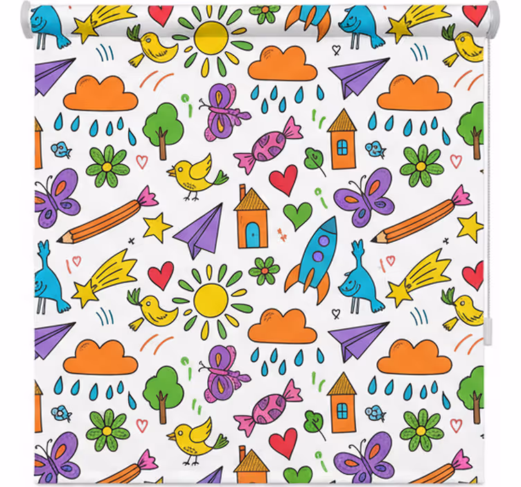 Scandinavian roller blind with playful doodle design - TenStickers