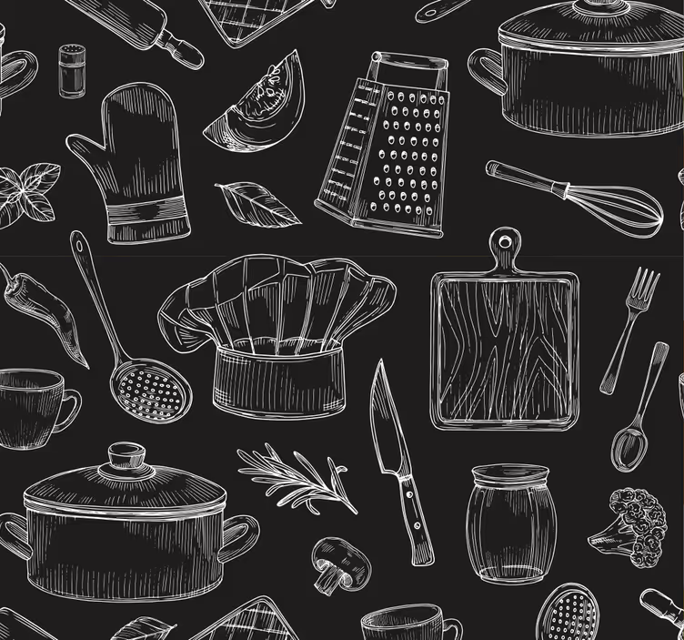 Kitchen roller blind with utensil sketch design - TenStickers