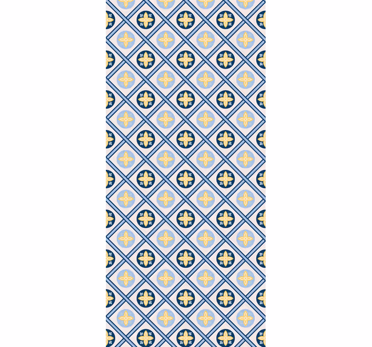 Kitchen roller blind in baby blue and yellow tiles - TenStickers