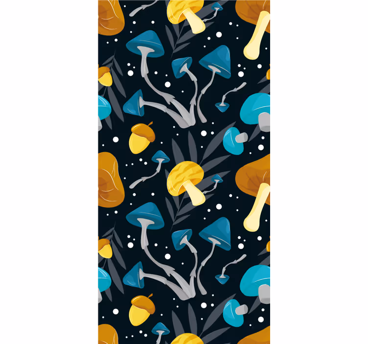Kitchen roller blind in blue and yellow mushroom pattern - TenStickers