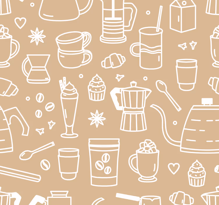Kitchen roller blind coffee cups and glasses pattern - TenStickers