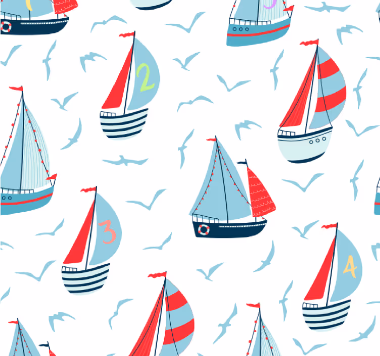 Sailboats and birds children room roller blind - TenStickers