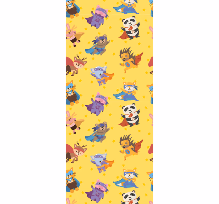 Children room roller blind superhero pets on yellow - TenStickers