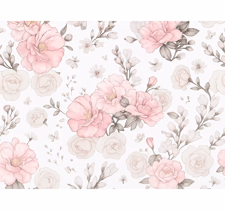 Pink roller blind with grey floral design - TenStickers