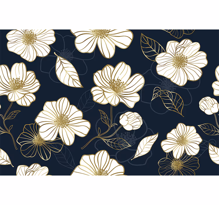Kitchen roller blind with gold-touched line art flowers - TenStickers