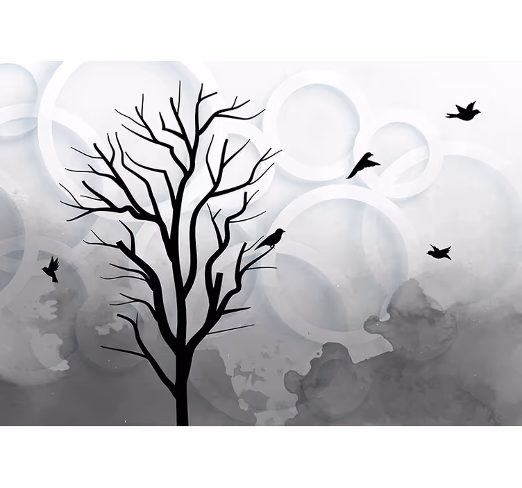 Kitchen roller blind artistic black tree with birds - TenStickers