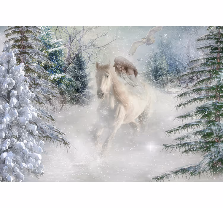 White roller blind with horses in the snow - TenStickers