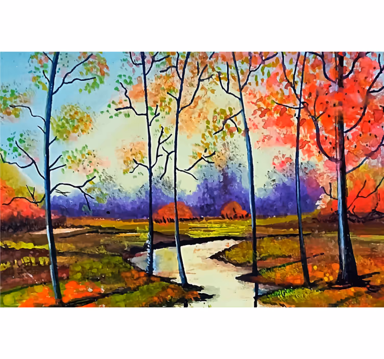 Living room roller blind colorful spring trees modern art - TenStickers