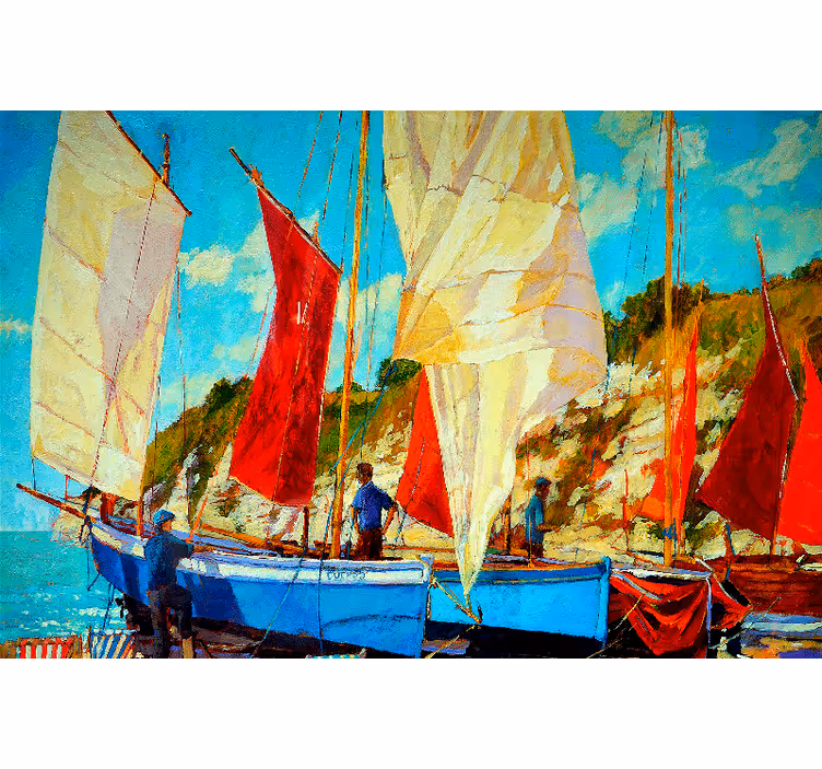 Living room roller blind three boats on the water - TenStickers