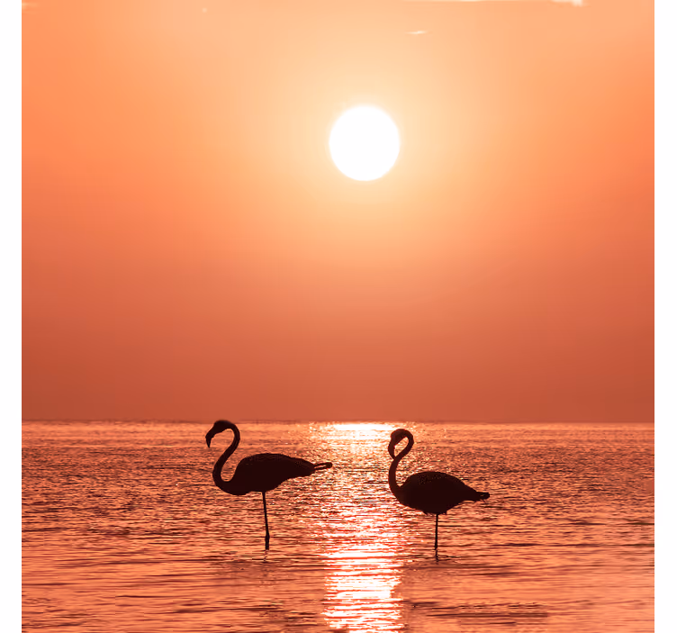 Living room roller blind featuring a lovely flamingo sunset - TenStickers