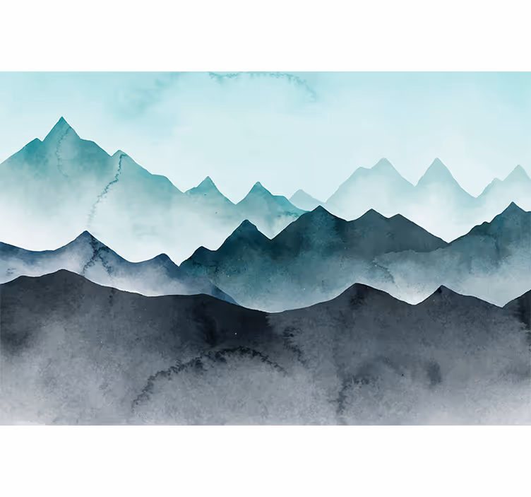 Living room roller blind painted blue mountains - TenStickers