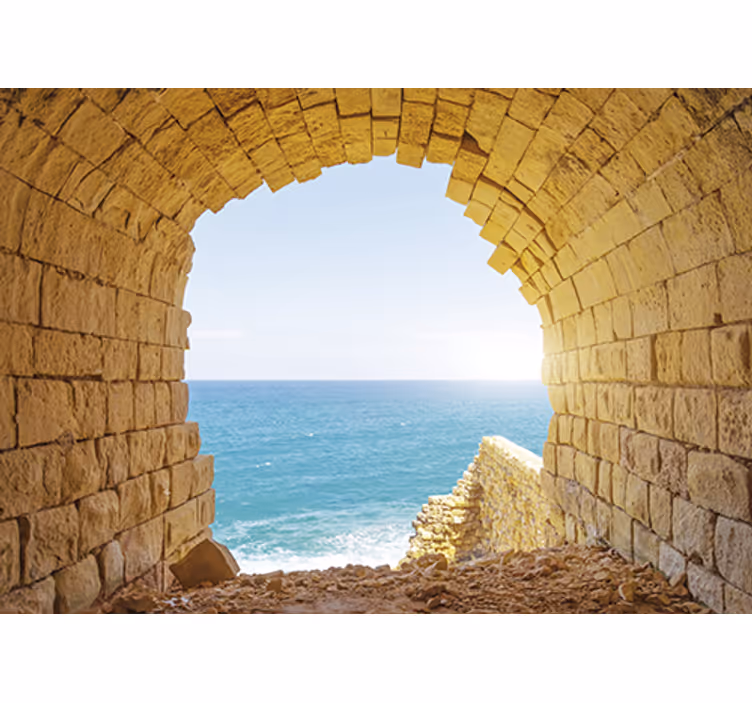 Living room roller blind cave view ocean photo - TenStickers