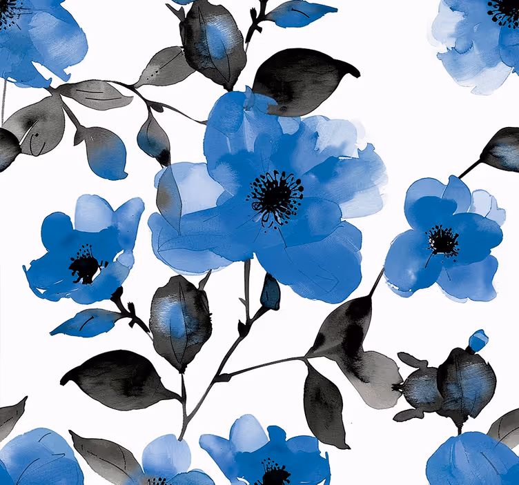 Blue roller blind blue poppies pattern - TenStickers