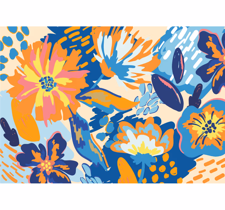 Living room roller blind in blue, orange, and green leaves - TenStickers