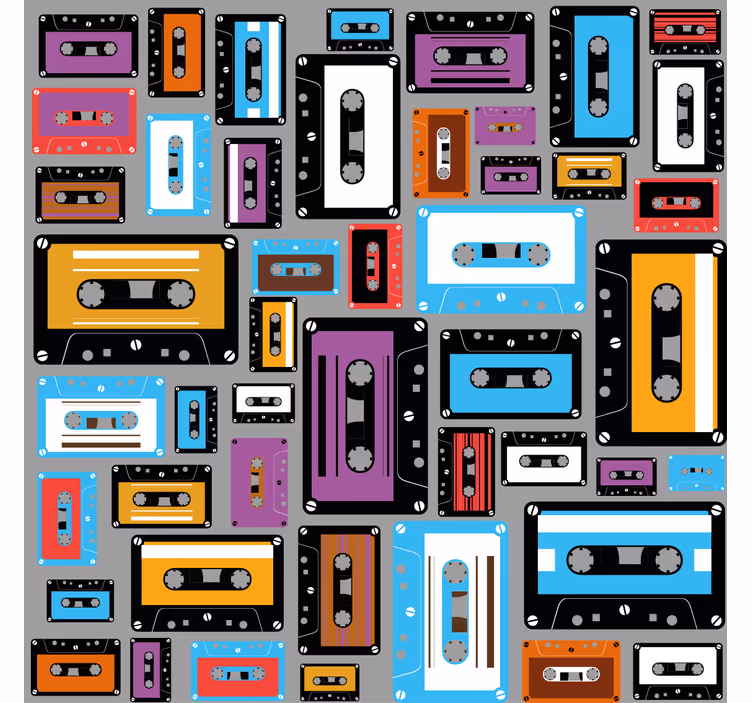 Living room roller blind with retro cassette pattern - TenStickers