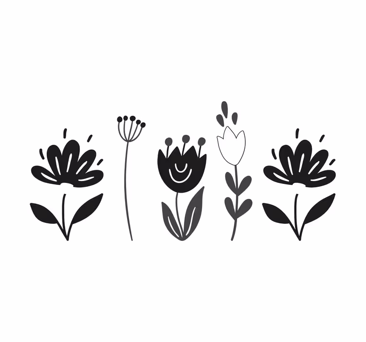 Living room roller blind with black and white flowers - TenStickers