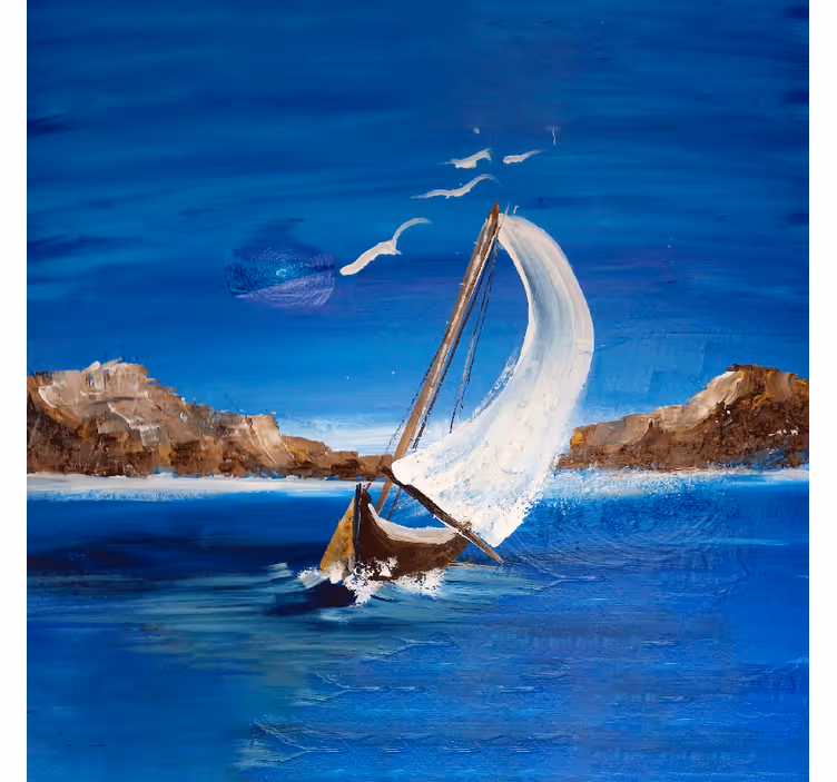 Living room roller blind sailboats canvas - TenStickers