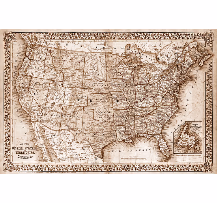 Living room roller blind vintage north america map - TenStickers