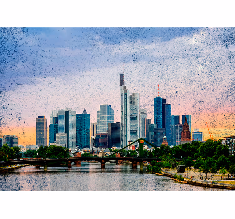 Living room roller blind frankfurt skyline design - TenStickers