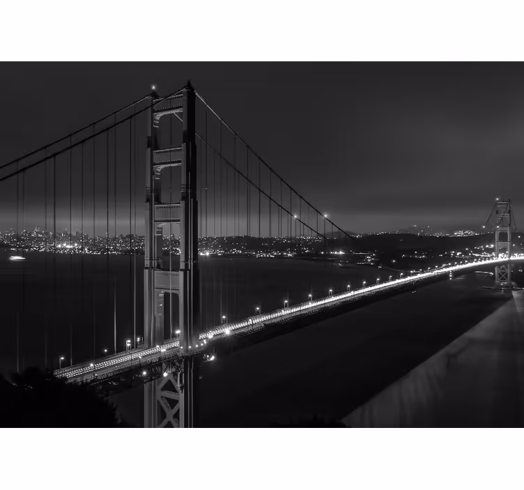Living room roller blind golden gate at night bw - TenStickers