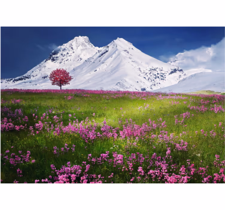 Living room roller blind mountain floral landscape - TenStickers