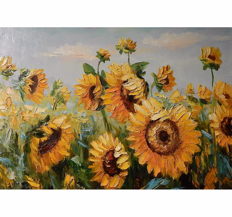 Living room roller blind painted sunflower farm - TenStickers