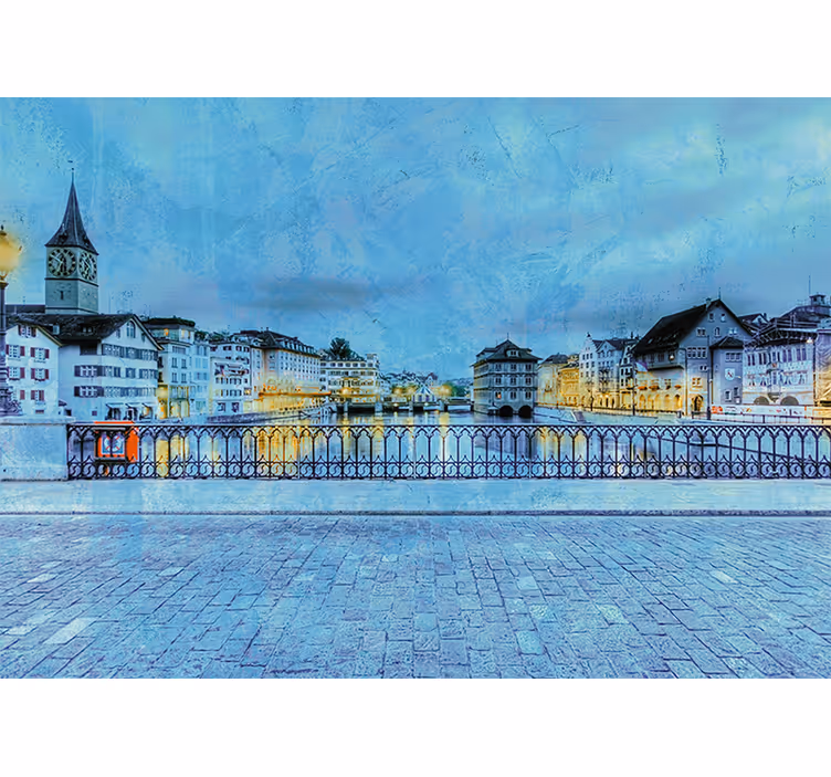 Living room roller blind cold night in zürich bridge - TenStickers