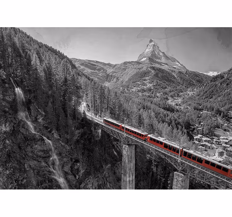 Living room roller blind red train on a bridge - TenStickers