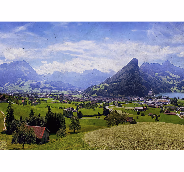 Living room roller blind scenic mountain view - TenStickers
