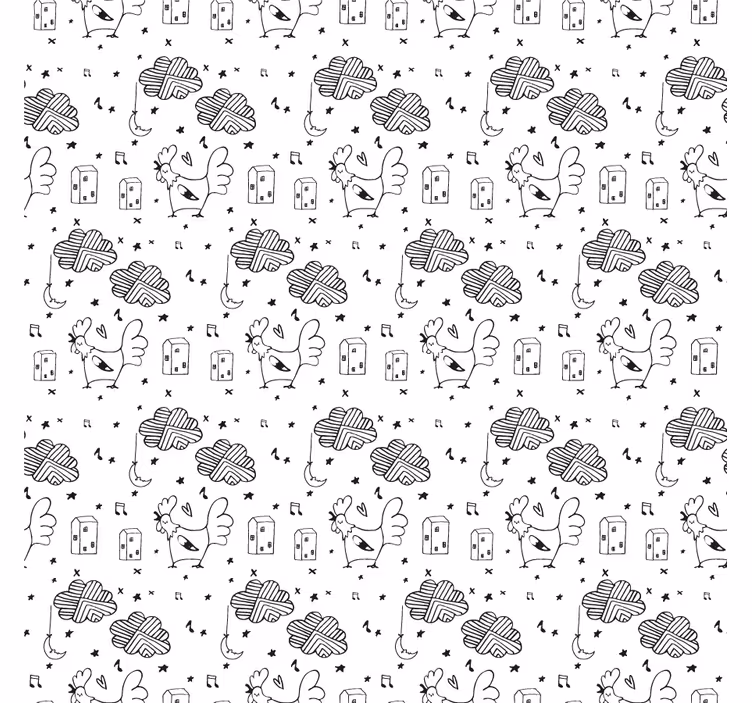 Living room roller blind with black and white chickens - TenStickers