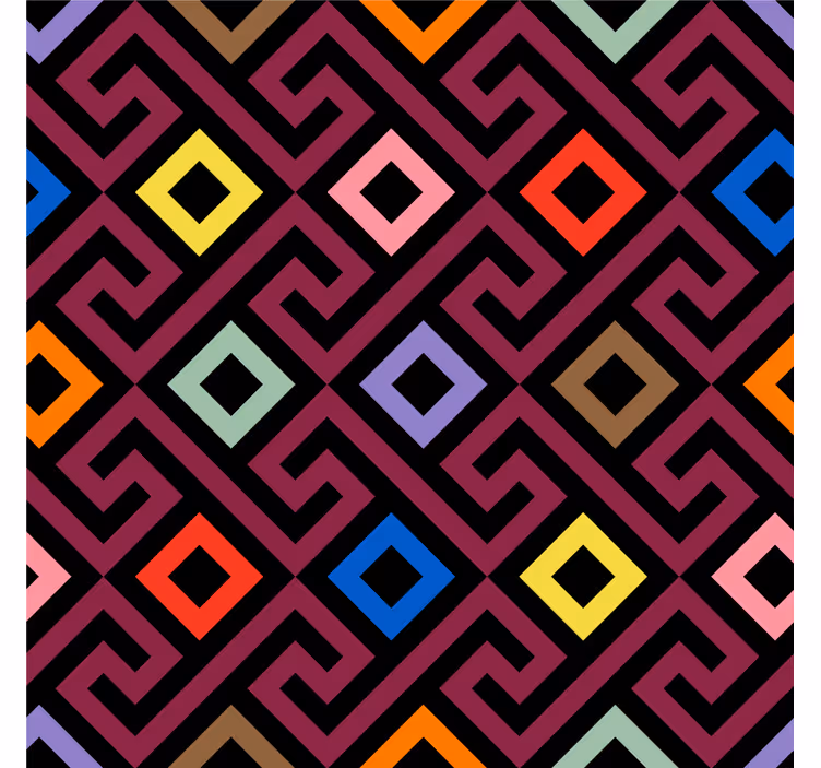 Living room roller blind colorful geometric maze pattern - TenStickers