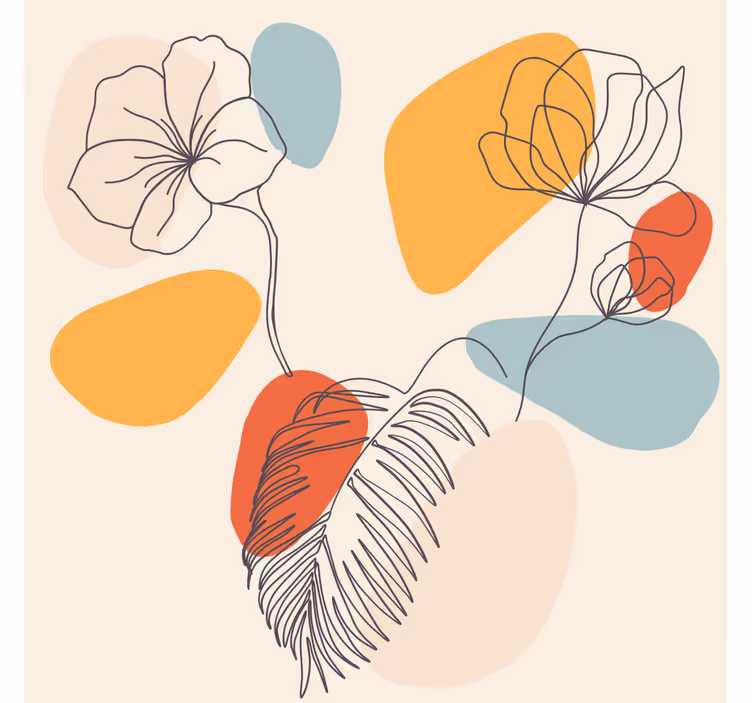 Living room roller blind with botanical wall art - TenStickers
