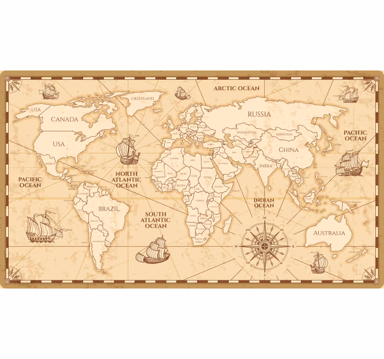 Beige roller blind vintage worldmap design - TenStickers