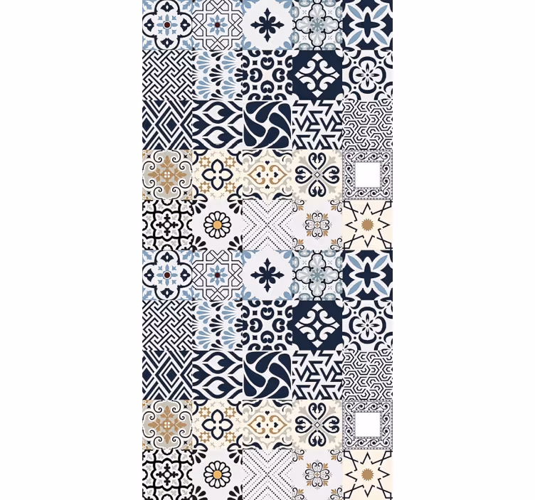 Beige roller blind with blue tiles design - TenStickers