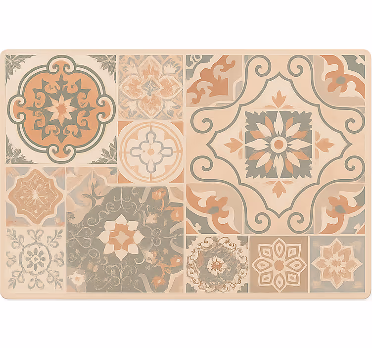 Beige roller blind with cement tiles in various sizes - TenStickers