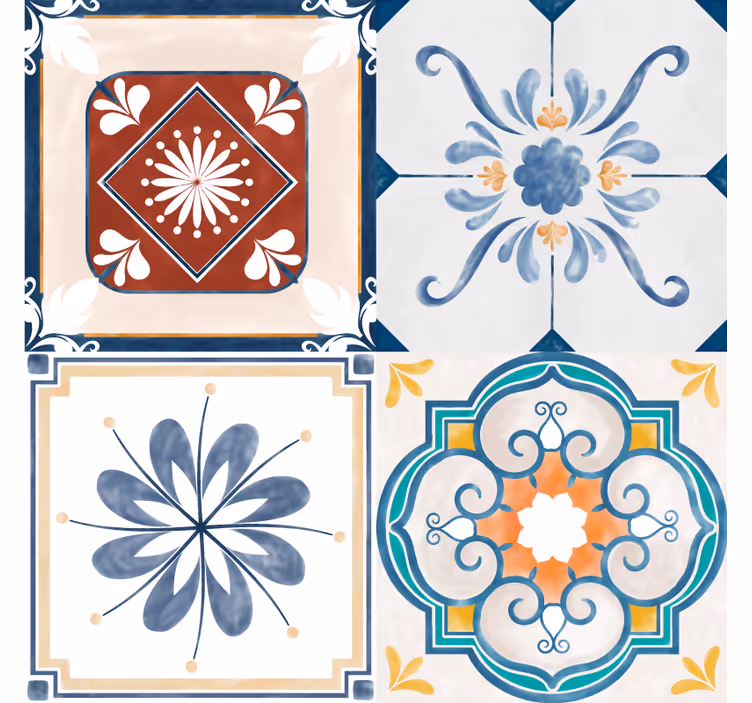 Bedroom roller blind vintage four tiles design - TenStickers