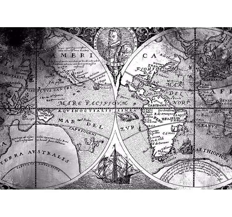 Gray roller blind black and white world map - TenStickers