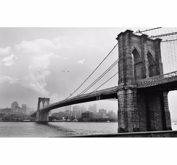 Gray roller blind wall mural for living room with bridge - TenStickers