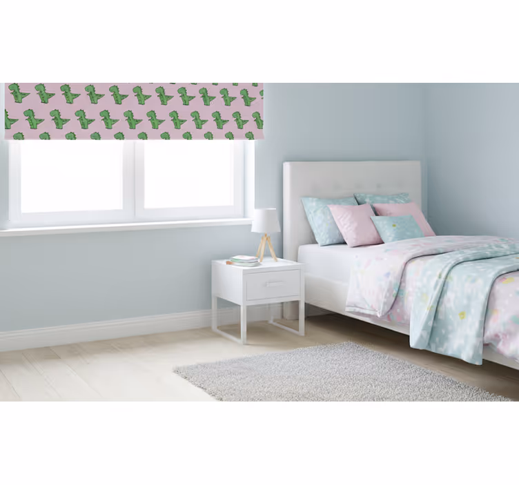 Pink roller blind with little dinosaurs on pink - TenStickers