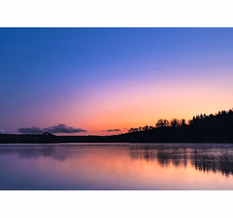 Living room roller blind sunset at mazury lake - TenStickers