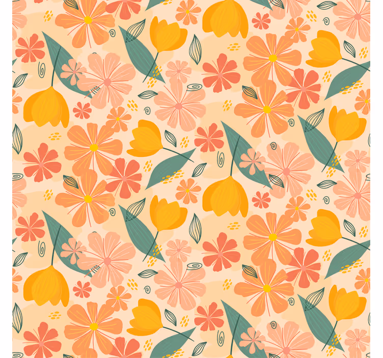 Living room roller blind colorful vintage leaves flowers - TenStickers