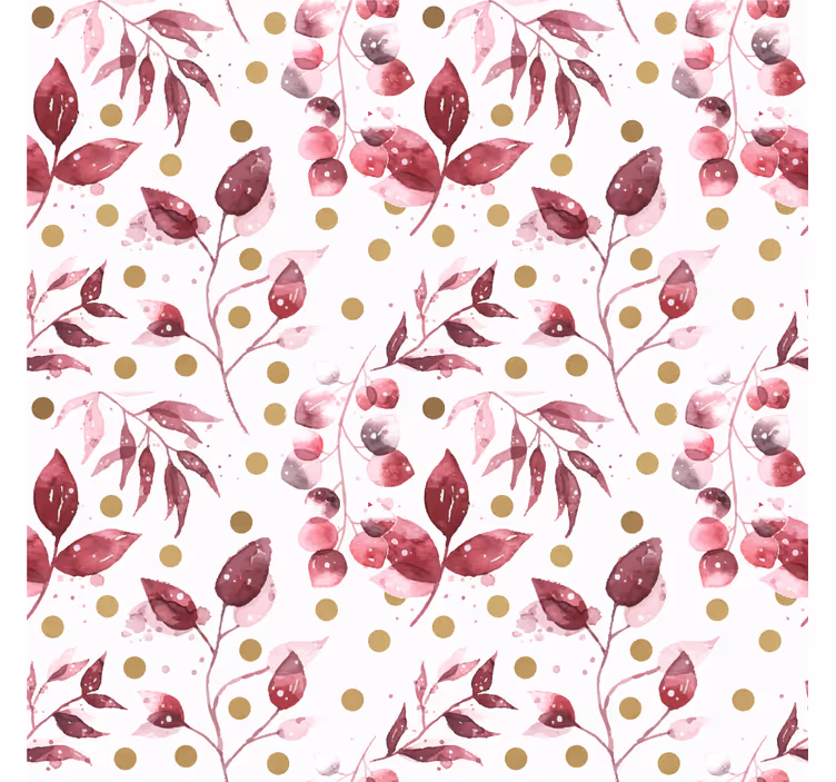 Living room roller blind in burgundy leaves with gold dots - TenStickers