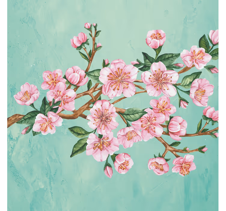 Living room roller blind with pink floral branch - TenStickers