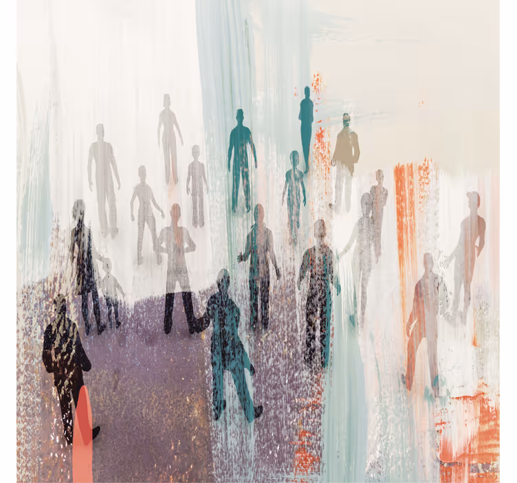 Living room roller blind with abstract people art - TenStickers