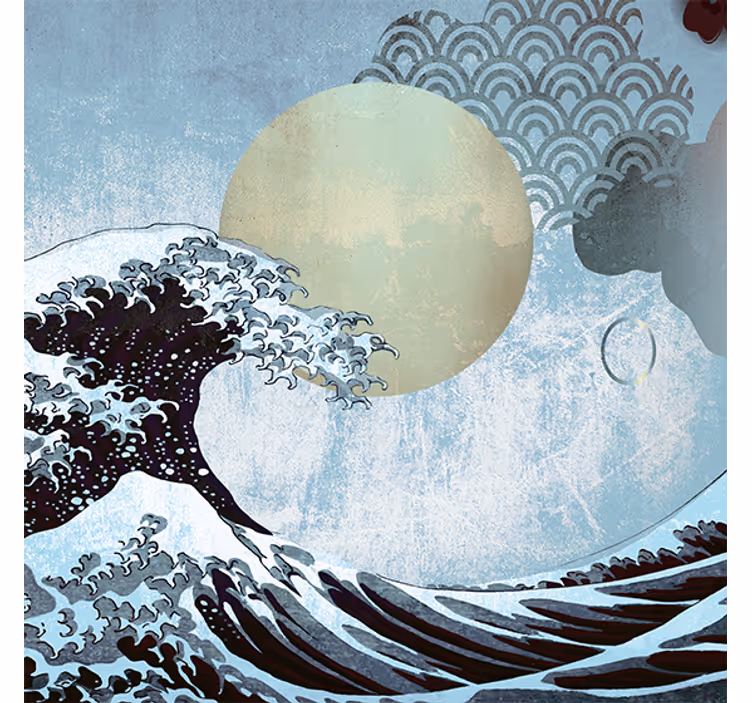 Living room roller blind wave oriental art - TenStickers