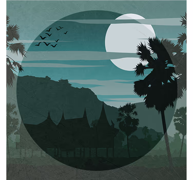 Living room roller blind oriental landscape view - TenStickers