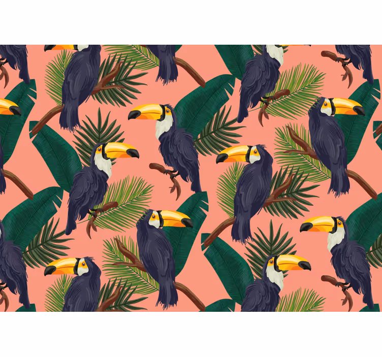 Exotic pink landscape with toucans bedroom roller blind - TenStickers